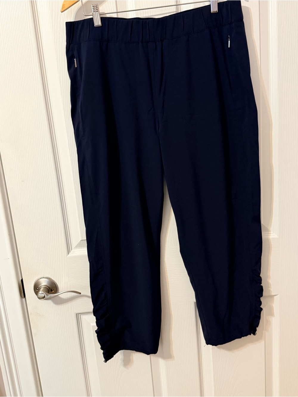 Chico's Navy Elastic-Waist Ruched-Hem Joggers
